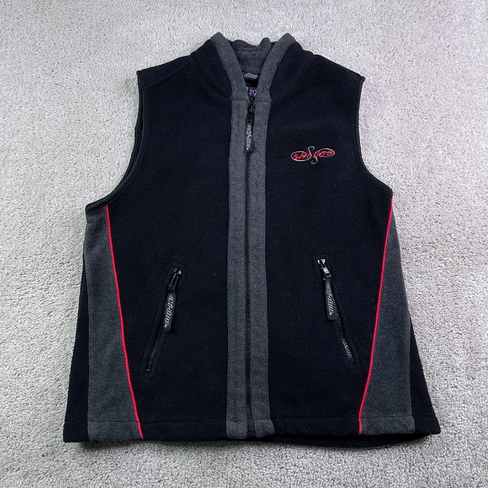 Vintage Ski Doo Vest Womens Small Black Fleece Full Zip Sno Gear Snowmobile 90s
